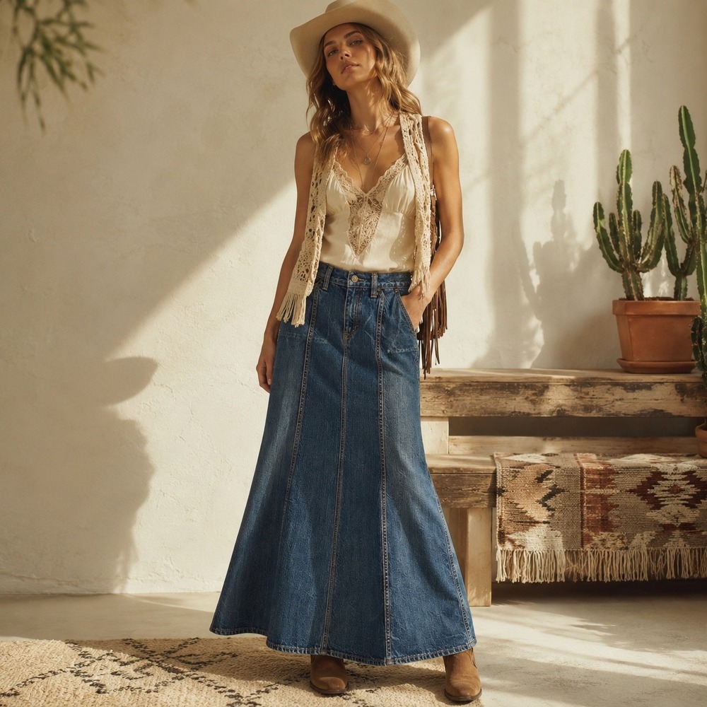 Vintage Gap 1969 Denim Skirt Womens 4 Blue Long Seamed Maxi A-Line USA Made